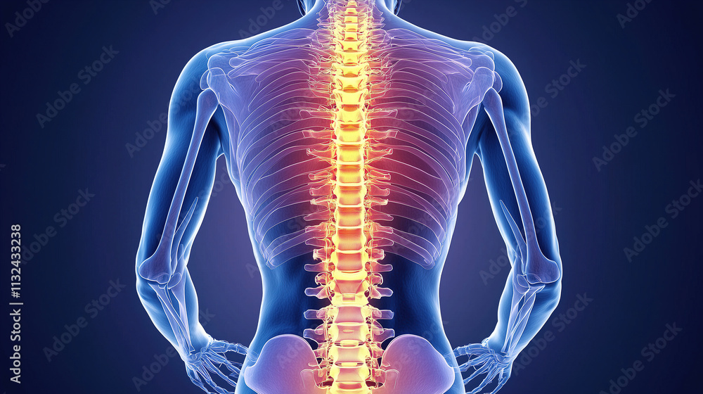 Aufkleber Detailed visualization of the human spine highlighting vertebrae structure and alignment in a medical context. Generative AI
