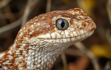 Obraz premium Close-up of a horned viper's head, showcasing its intricate scales and striking eye.