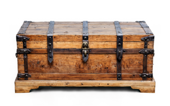 Old wooden chest trunk It rectangular shape flat coffee table isolated