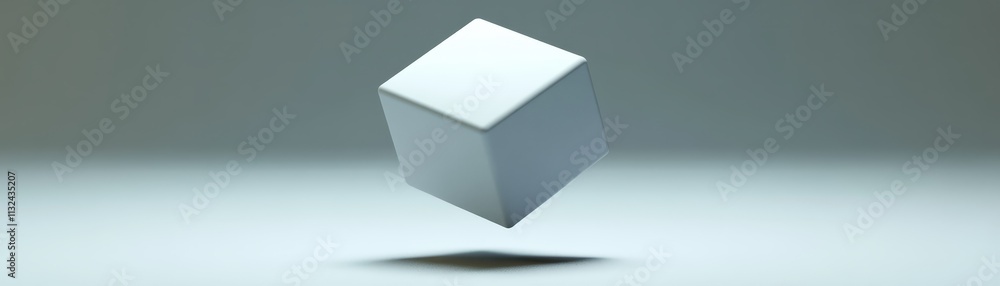 Poster floating white cube d render minimalist design