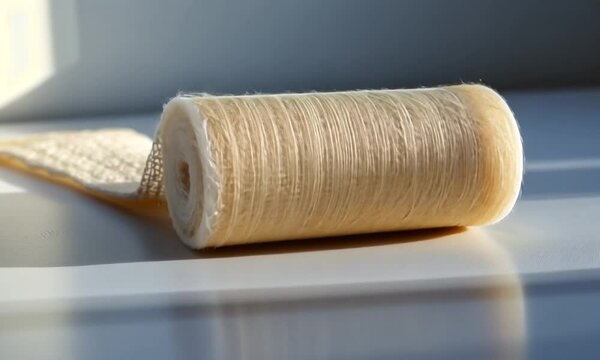Close-up Shot of a Rolled-up Cream-Colored Fabric Ribbon