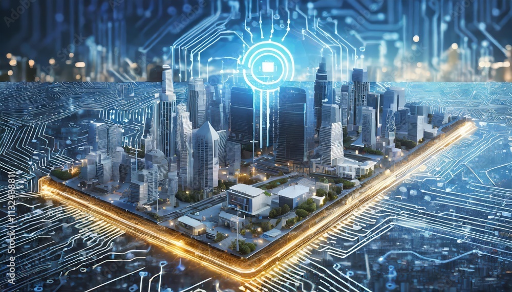 Poster smart city on circuit board background a futuristic cyberspace concept showcasing the integration of
