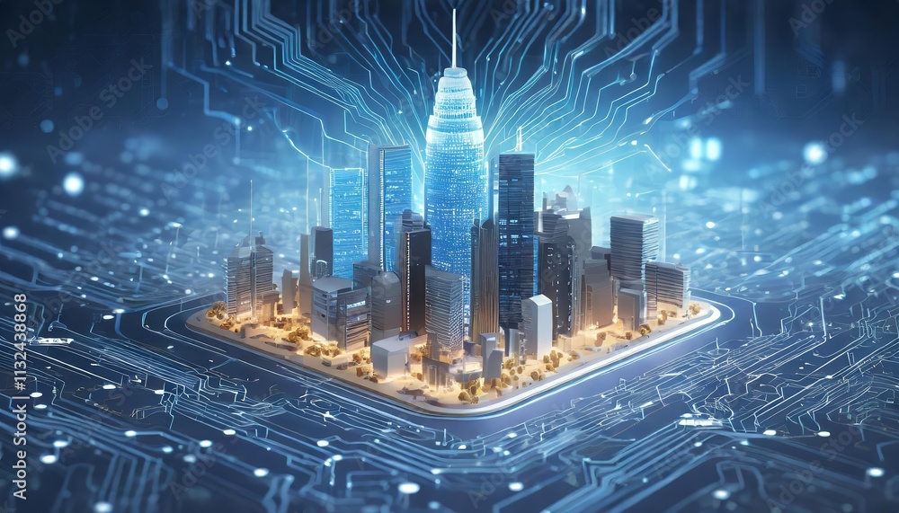 Poster smart city on circuit board background a futuristic cyberspace concept integrating advanced technolo