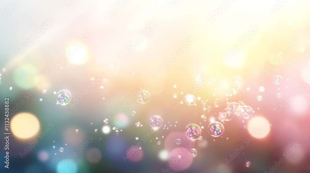 Poster Iridescent bubbles hover gently against an ethereal background, showcasing intricate reflections and soft colors that create a whimsical and airy mood