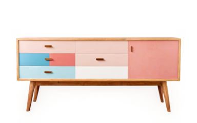 Wooden sideboard three drawers made light-colored wood has isolated