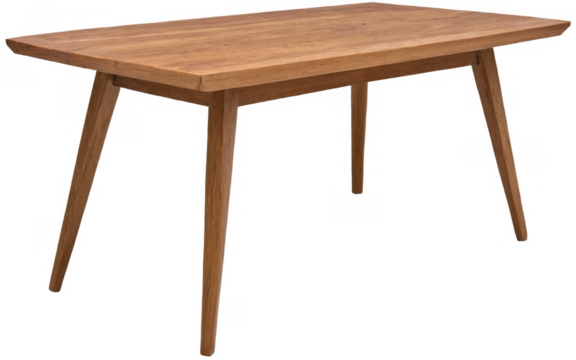 Wooden table rectangular top four legs appears to midcentury modern wood dining