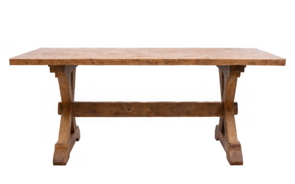 Wooden table rectangular top appears to be made trestle dining isolated