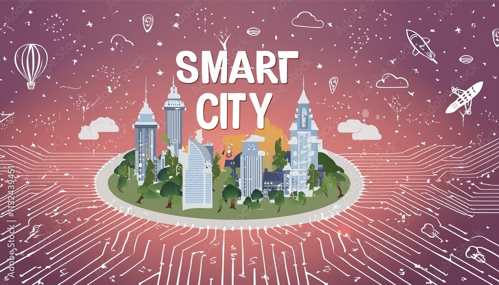 Poster smart city on circuit board background a futuristic cyberspace concept showcasing the integration of