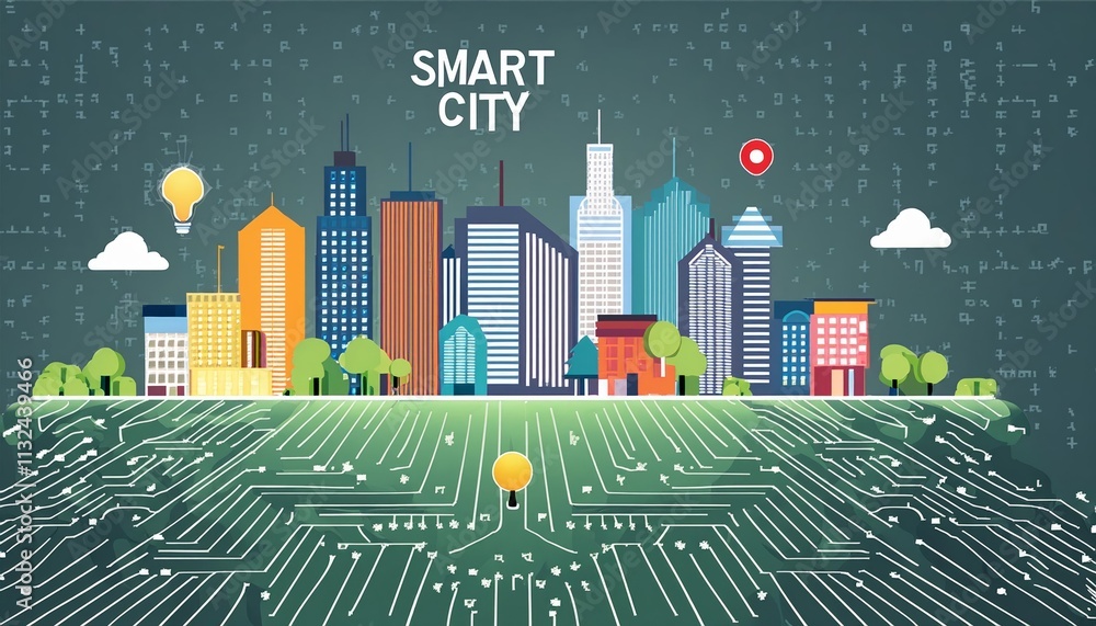 Poster smart city on circuit board background a futuristic cyberspace concept showcasing the integration of