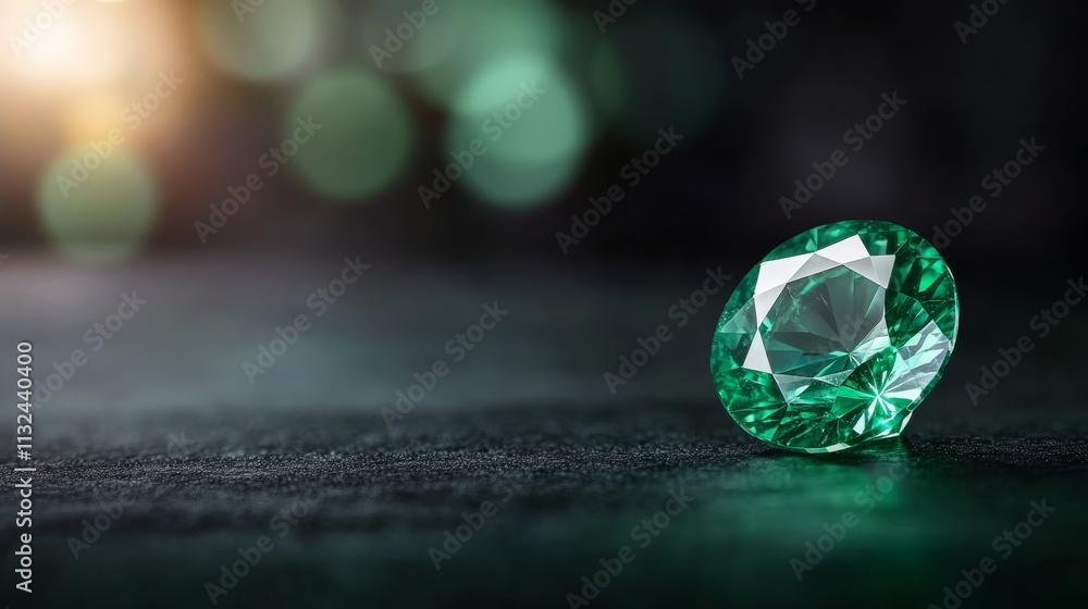 Poster a polished green emerald with precise facets captures light, creating a stunning brilliance and soft
