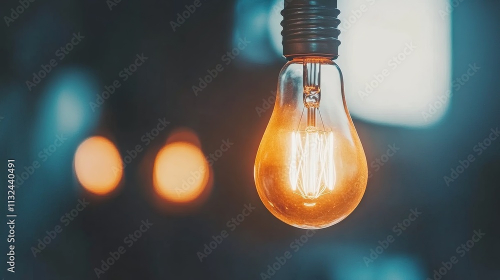 Aufkleber A light bulb emits a warm glow in a dark setting, casting gentle shadows. Its intricate filament symbolizes creativity and innovation, enhancing the ambiance