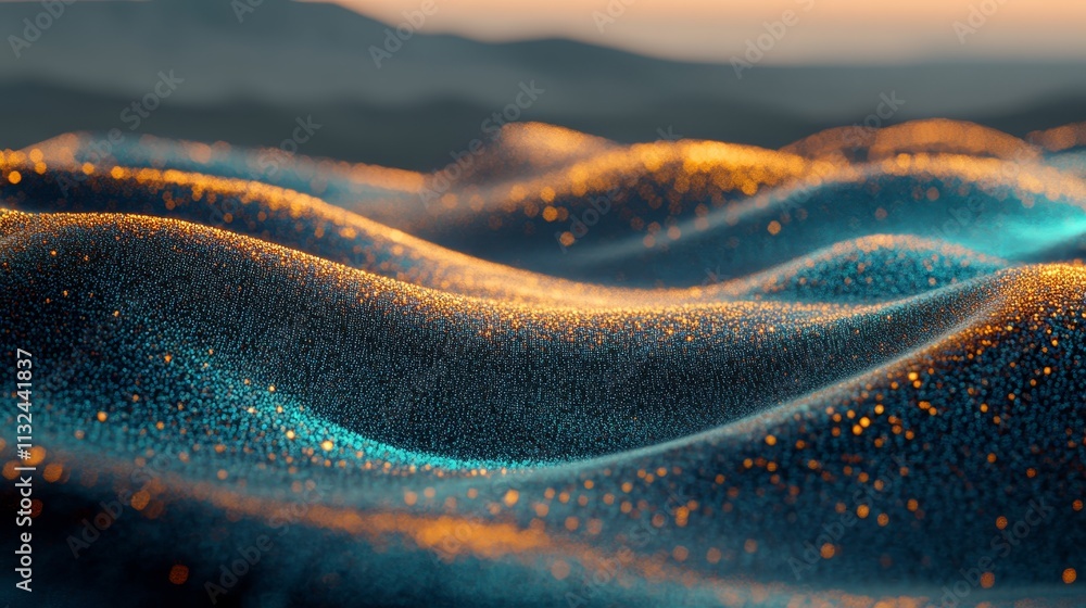 Poster glowing waves of abstract art, data visualization, or technology background for design projects