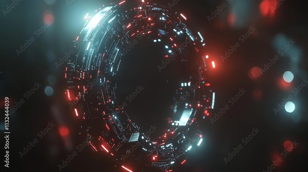 Poster futuristic circular tech glowing orb sci fi interface