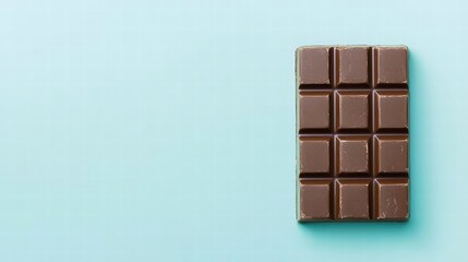 Fototapeta premium A single dark chocolate square captured on a clean, solid color background that complements its dark hue. The professional photography focuses on the chocolateâ€™s sheen and clean edges, conveying a