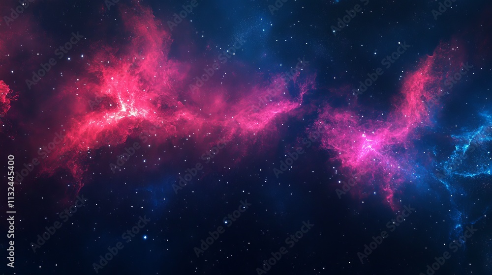 Poster vibrant nebula and galaxies in space, abstract cosmic background with colorful celestial patterns