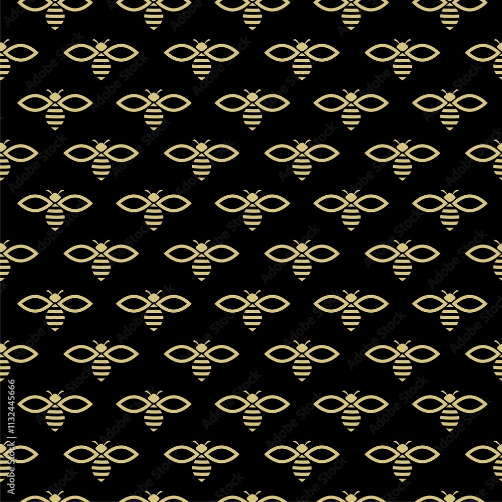 Poster bee icon simple seamless pattern isolated on black background