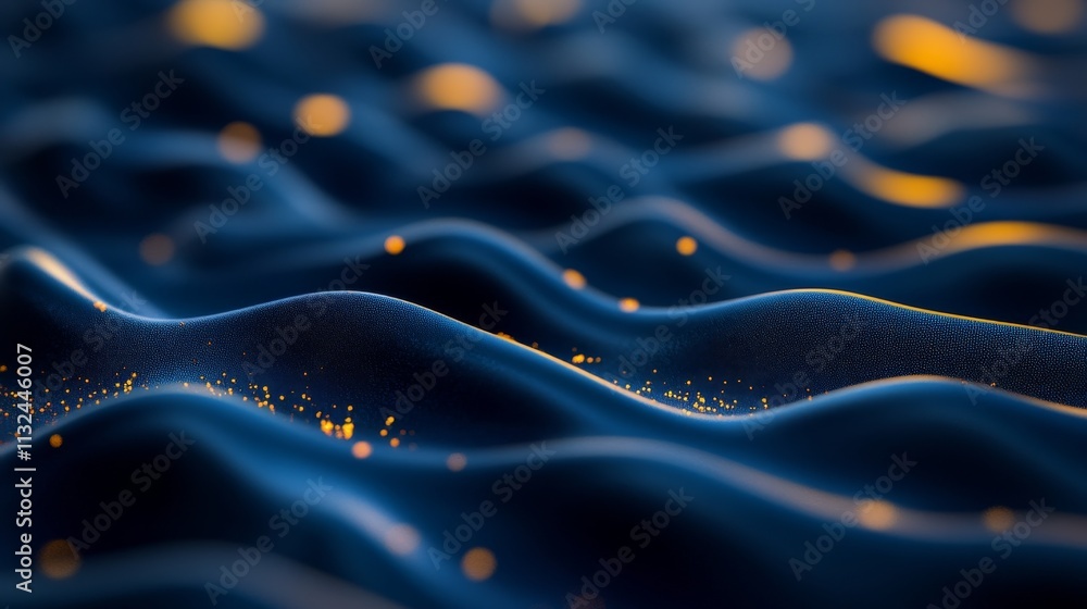 Poster glowing blue and gold particles spread across a digital landscape, creating a mesmerizing view of a 