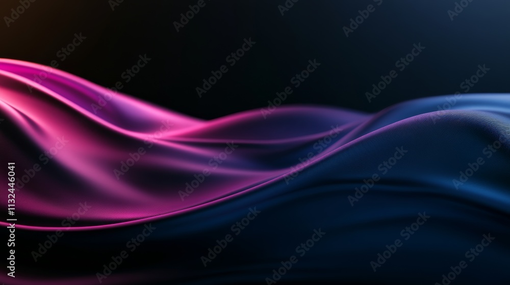 Poster Smooth waves of intertwined blue and purple colors flow across a black background, creating a dynamic abstract design with plenty of space for text