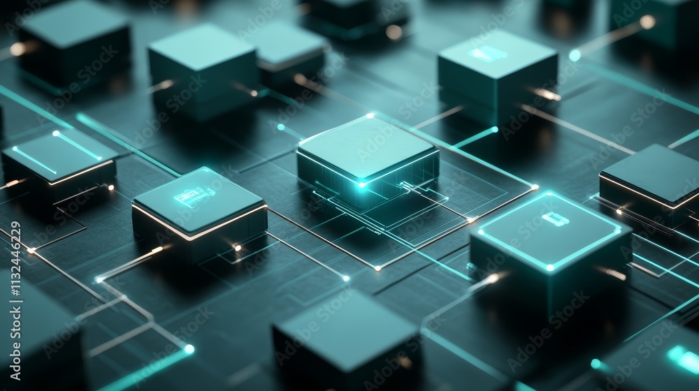 Aufkleber global network digital cubes tech connections abstract background