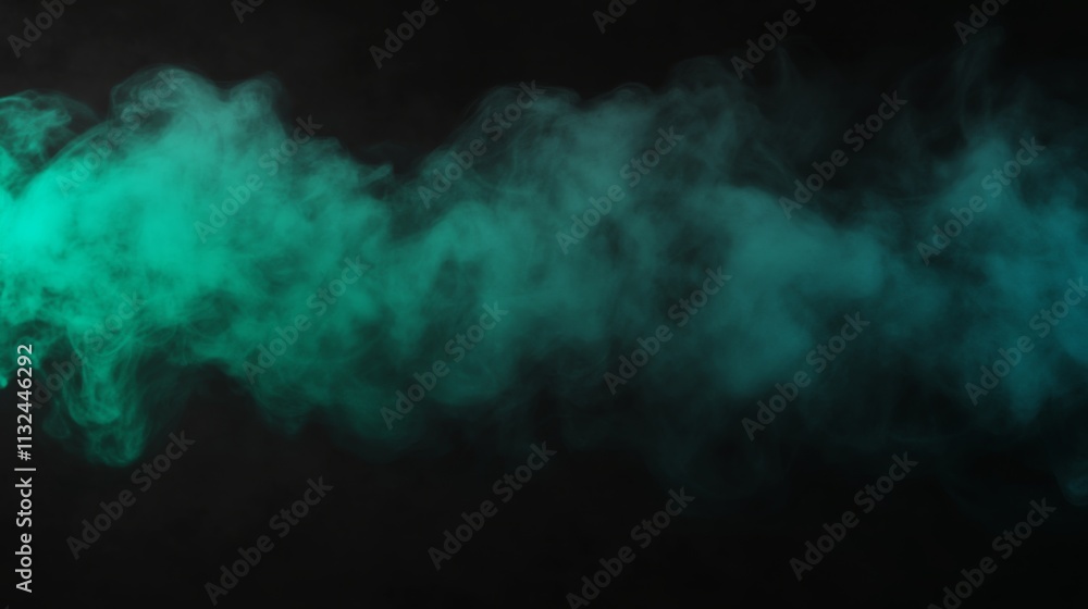 Poster a swirling cloud of green and blue smoke moves gently against a pitch-black background, presenting a