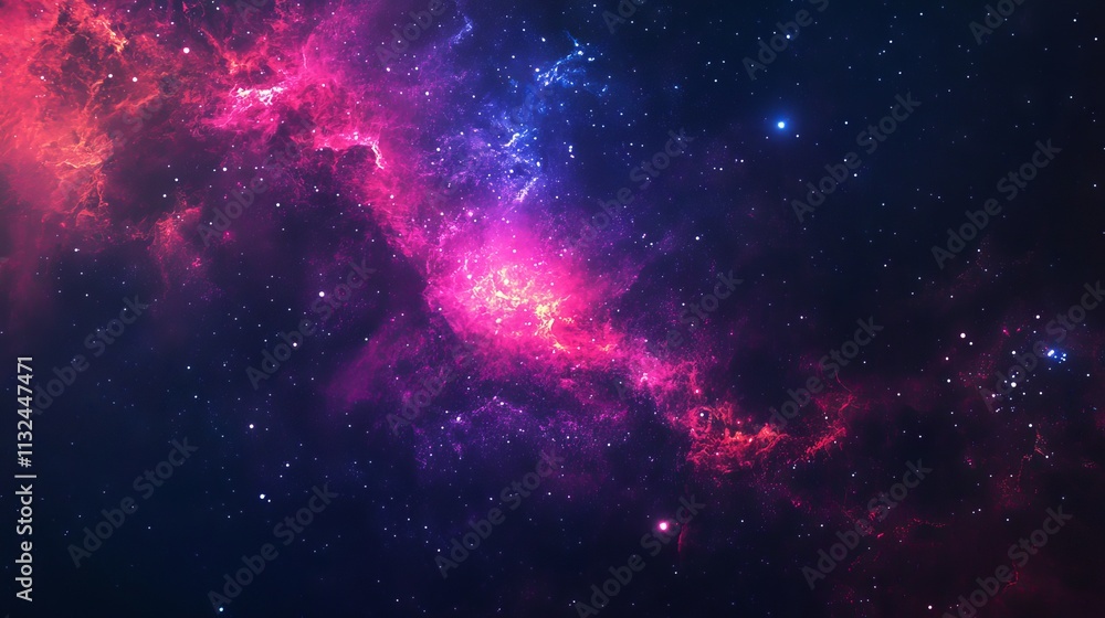 Poster vibrant nebula and galaxies in space, abstract cosmic background with colorful celestial patterns