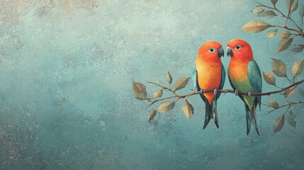 Naklejka premium Colorful Lovebirds on a Branch in Nature Stunning Close-up Photography of Vibrant Birds Captured with Perfect Composition and Lighting for Wildlife and Bird Lovers