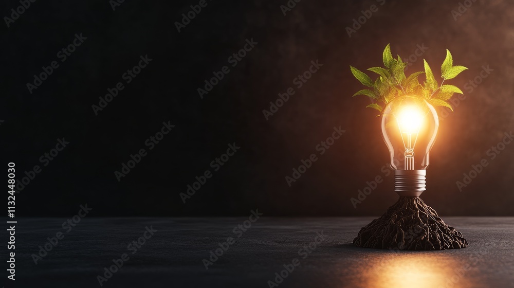 Aufkleber a glowing light bulb contains a detailed miniature tree complete with roots and branches, symbolizin