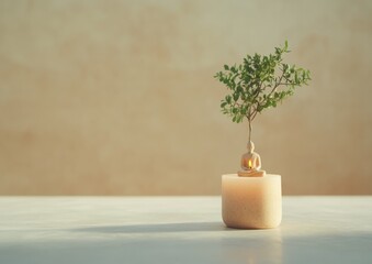 Fototapeta premium Minimalist Meditation Setting with Candle and Bonsai Tree A Serene Visual of Inner Peace