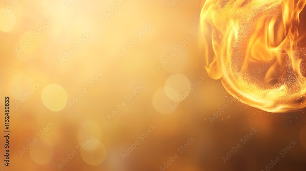 Aufkleber Flickering flames create a dynamic border against a soft orange backdrop, blending intensity and elegance while leaving space for text on the left side