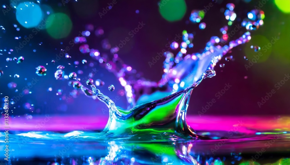 Poster a vibrant splash of water on a neon light background an eyecatching display of color and motion capt