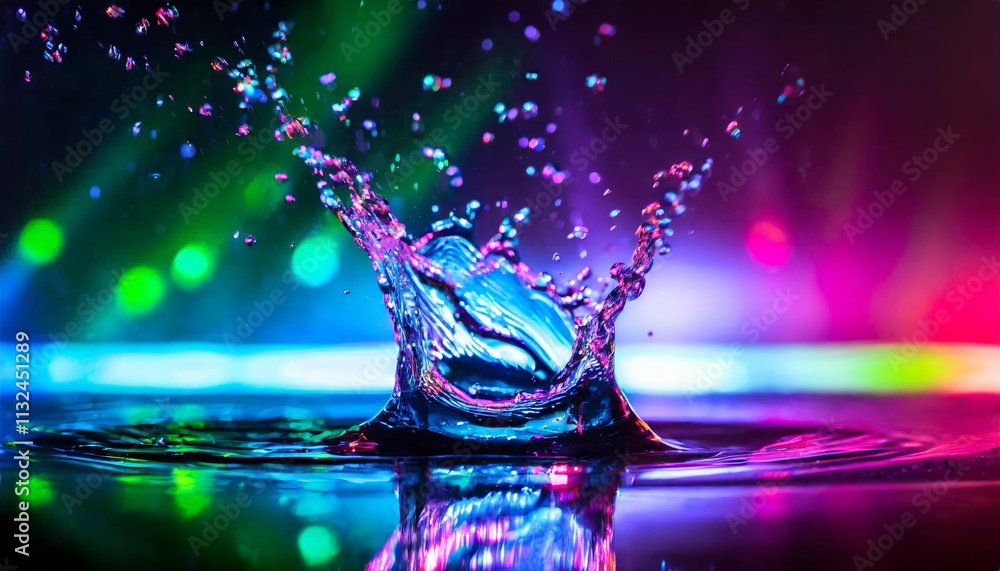 Poster a captivating splash of water against a vibrant neon light background a generative ai artwork that c