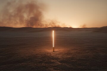 Obraz premium The image of a bright sun, an orange sky, and a thermometer highlights the issues of climate change and global warming.