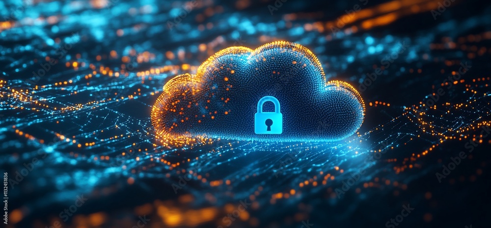 Poster Digital cloud with a padlock symbolizing data security and privacy.
