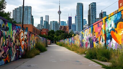 Vibrant Graffiti Art in Toronto, a Cityscape Backdrop