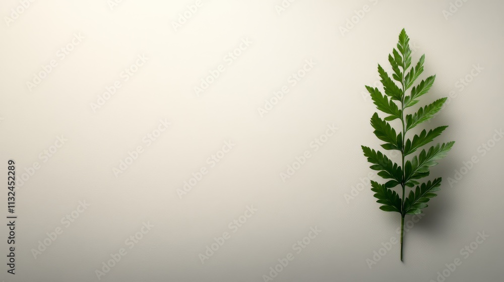 Poster Framed in light oak, a single fern showcases muted green tones against a white wall, creating an elegant and minimalist aesthetic that highlights simplicity