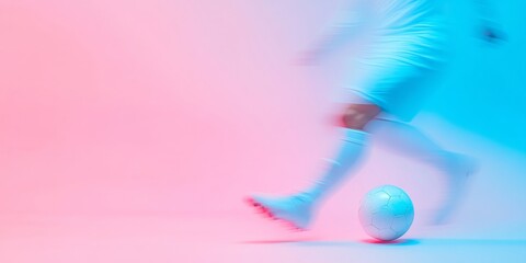 Dynamic Motion Blur of Football Player Mid-Dribble Against Pastel Gradient