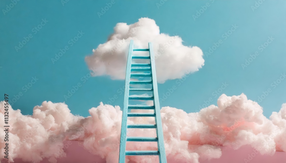 Poster step ladder leading into clouds a symbol of growth and future development an inspirational image rep