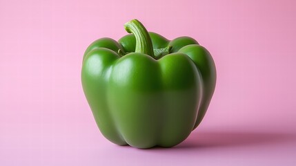 A single, fresh green bell pepper isolated against a serene pastel background, accentuating its...