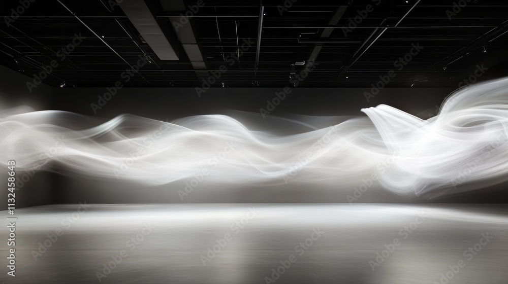 Aufkleber soft beams of light scatter across a dimly lit room, creating abstract shapes on the walls and evoki
