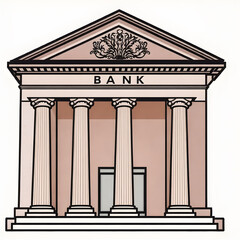 Fototapeta premium Bank building illustration on white background. Generative AI
