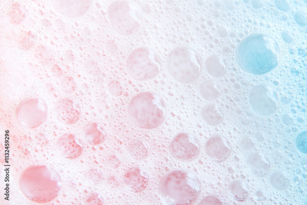 Poster shimmering liquid droplets on pastel gradient surface – abstract macro