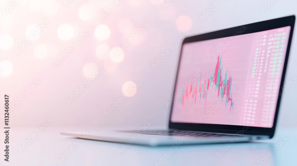 Poster minimalist business laptop display with abstract graphs and reflections