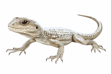 Obraz premium A detailed illustration of a light brown lizard with a long tail, showcasing its scales and claws against a white background.