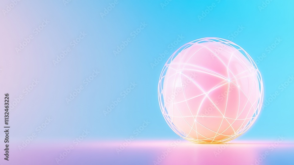 Poster translucent sphere of interconnected financial data in soft pastel gradient