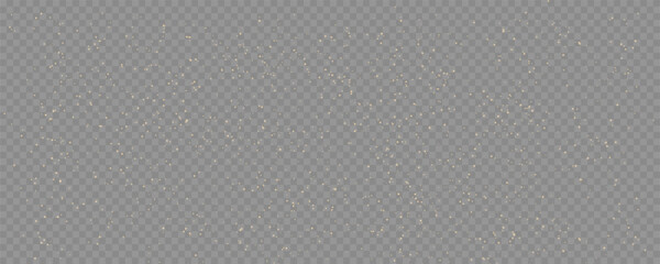 Fototapeta premium Golden sequins glow with many lights. Glittering dust. Luxurious background of golden particles. Festive sparkling gold dust png. Holiday powder dust for cards, invitations, banners, advertising.