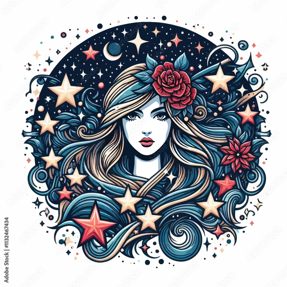 Poster portrait of a girl with a stars