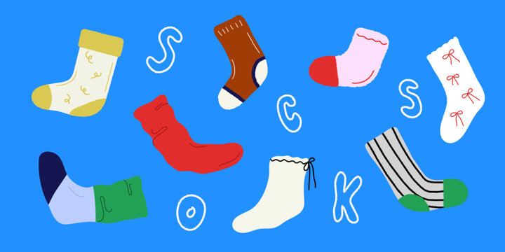  Various type of Winter Socks Vector Illustration