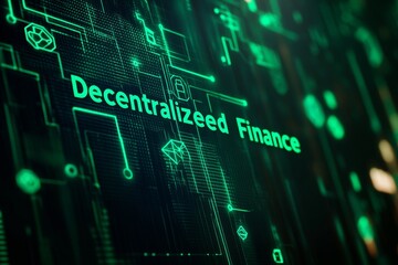 Decentralized Finance Dynamic Blockchain Network and Cryptocurrency Icons in Bold Green