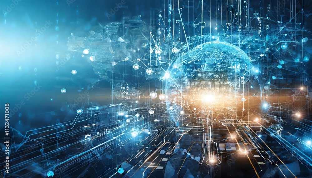 Poster exploring the digital frontier a captivating abstract background depicting technology and network co