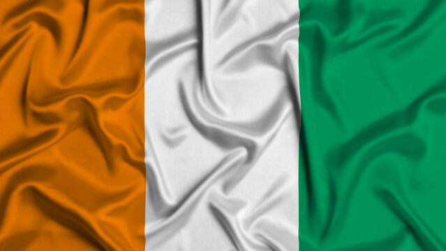 Cote d'Ivoire silk flag waving in the wind background